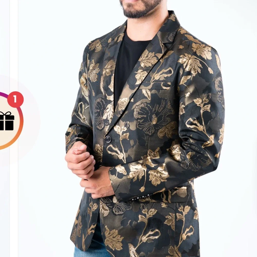 Men's Double Button Floral Blazer